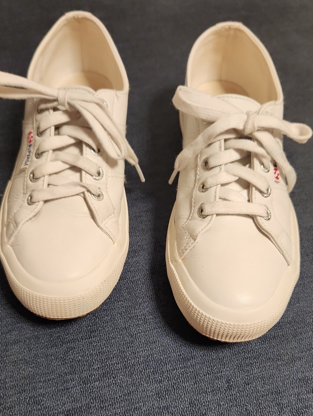 Superga White Nappa Leather Low Top Lace Up Sneakers Womens 7.5
